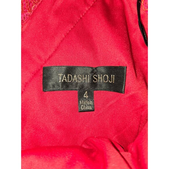 Tadashi Shoji Red Lace Sleeveless V-Neck Cocktail Dress Size 4 Elegant Floral - Picture 5 of 9